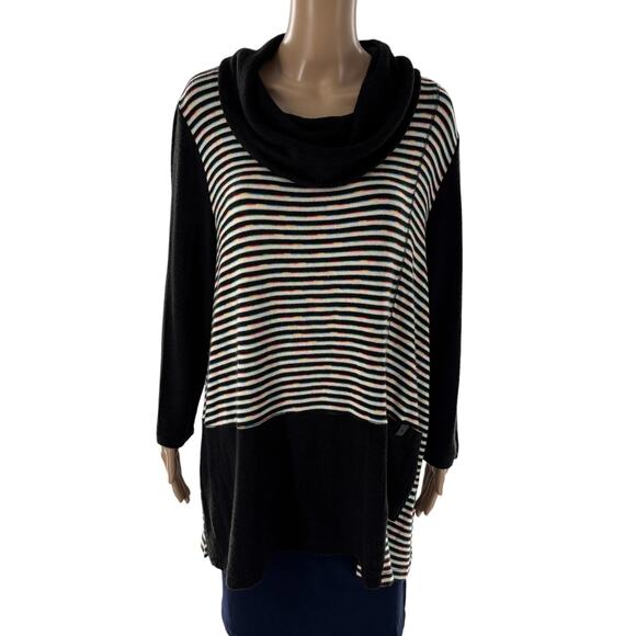Ali Miles Rainbow Striped Cowl Neck Tunic Sweater - Picture 2 of 10
